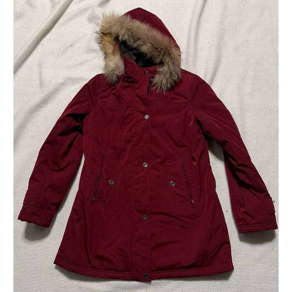 Henig Furs Women’s Burgundy Parka Faux Fur Hood Winter Coat